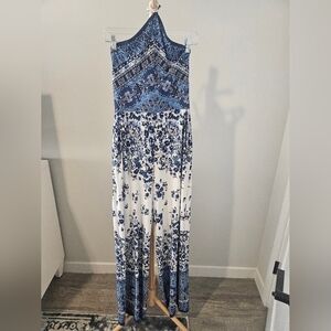 VENUS Blue and White Patterned Jumpsuit, Size M